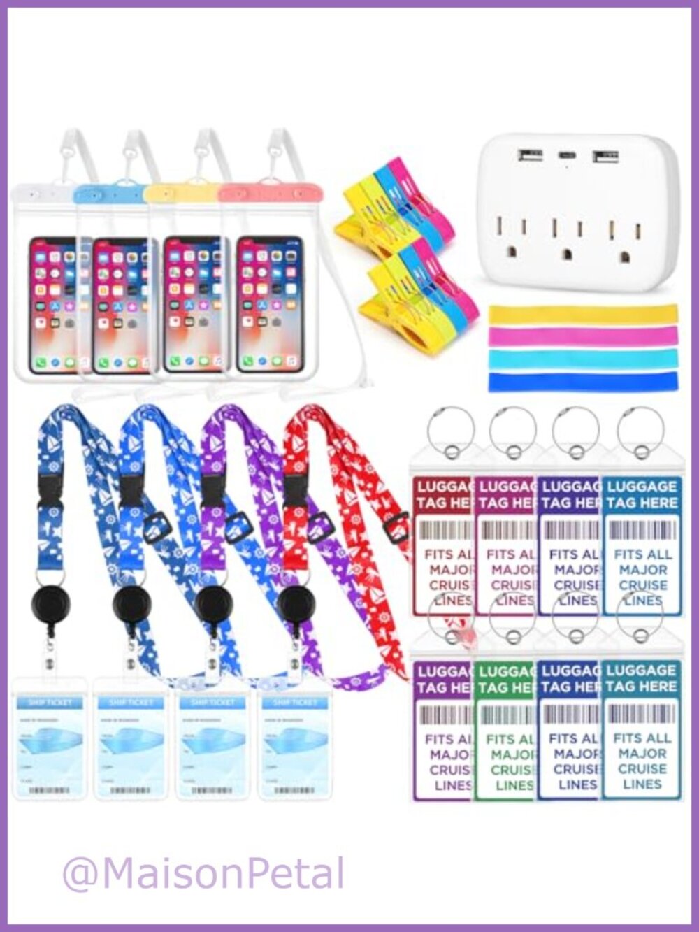 Cruise Luggage Tags Holder Set Lanyards Towel Clips Bands Phone Bags Power Strip